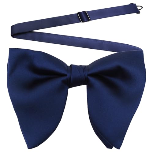 AUSKY Oversized Pre-tied Bow ties Adjustable Navy Blue Formal Satin Big Bowtie for Men or Boys