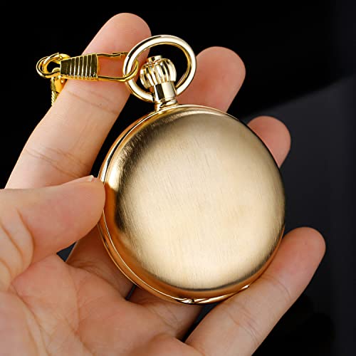 Whodoit Smooth Double Open Cover Men's Mechanical Pocket Watch, Double Cover Roman Dial Mechanical Pocket Watches With Chain, Mechanical Pocket Watches With Box For Men - Gold #TOP7