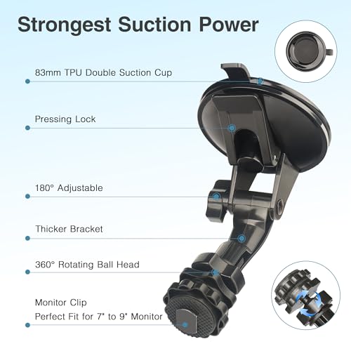 Image of Backup Camera Monitor Mount,(7 /9in)Large Rear View Camera Screen Mounting Bracket,Rv Windshield Suction Cup Holder for Back Up Camera Display Monitor,Car Rearview Reverse Cam Window Mount Kit