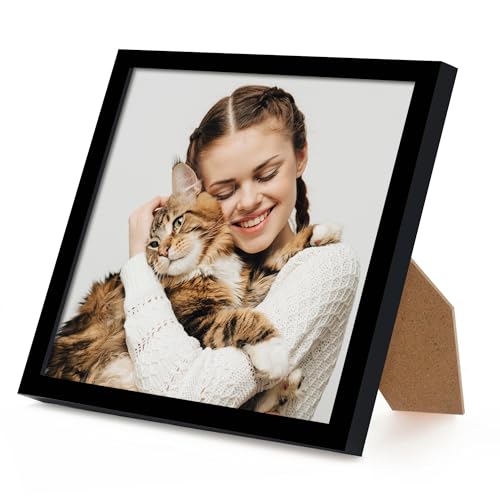Image of Americanflat 6x6 Picture Frame with Shatter-Resistant Glass - Streamline Collection - Thin Border Square Frame for Tabletop and Wall Display - Hanging Hardware and Easel Stand Included - Black