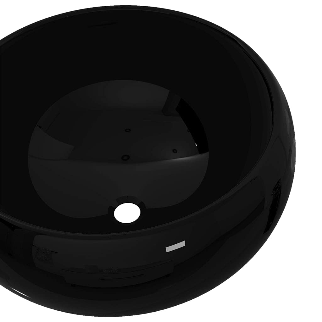 vidaXL Lavabo Redondo Cerámica Negro 40x15 cm Lavamanos Lavatorio Grifo Baño