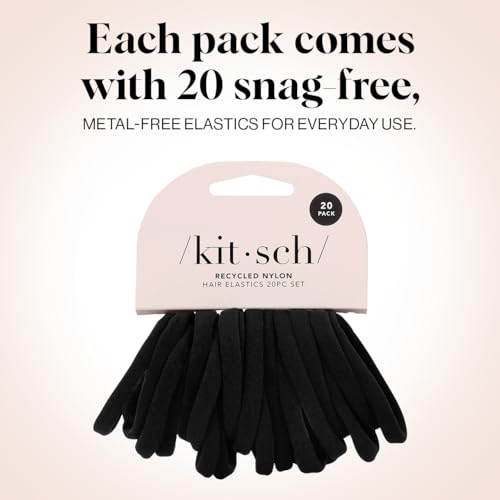 image for Kitsch Black Hair Ties No Damage - Strong, Stretchy Hair Bands | Soft 