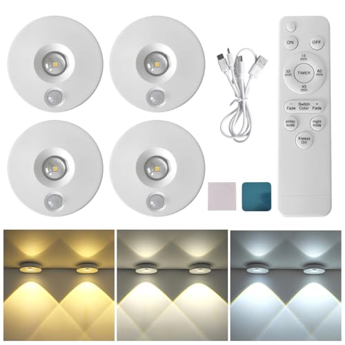 4 Pièces LED Cuisine Sous Meuble, Éclairage de Vitrine Rond Recharge USB, Lampes Armoire Veilleuse Magnétique, Lampes Armoire Veilleuse avec Télécommande, pour Cuisine, Garde-robe, Chambre, Vitrines