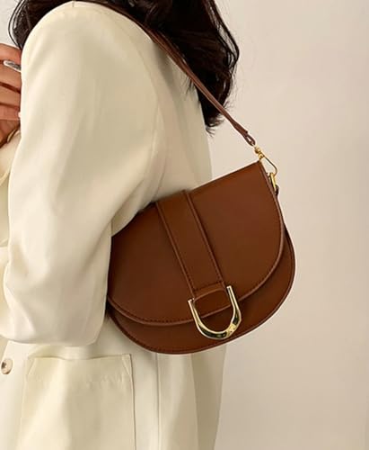 Image of Women's Hobo Handbags Crossbody Bags Trendy Saddle Purse Vegan Leather Slouchy Shoulder Handbags Underarm Bag