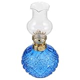 FUOYLOO Lámpara de Queroseno Clásica Vintage con Chimenea de Cristal Azul Luz Ajustable para Interior Iluminación de Emergencia y Decoración de Salón o Dormitorio