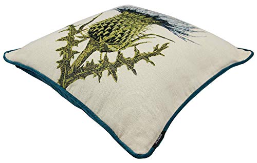 Mcalister Textiles Decorative Tapestry Throw Pillow Cover Scatter Cushion With Blue Green Thistle Tapestry Design & Green Velvet Backing For Lounge, Bedroom & Garden #TOP1