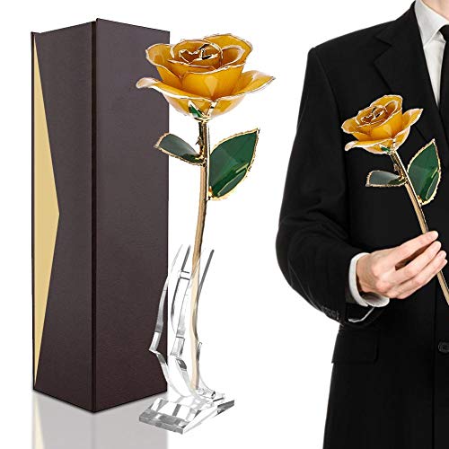 24K Gold Rose with Clear Display Stand