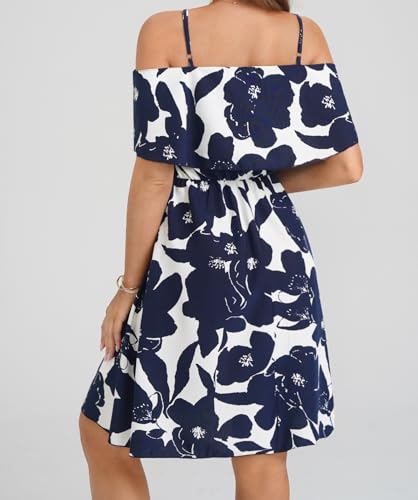 Image of Off Shoulder Ruffle Dress for Women, A-Line Mini Dress with Belt, Fitted Bust Summer Wedding Guest Dress