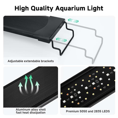 AQQA LED Aquarium Light, 24/7 Mode IP68 Waterproof Extendable Bracket Fish Tank Light, DIY Mode Full Spectrum Aquarium Plant Light, Adjustable Timer/Brightness Memory Function for 24-32 Inch Fish Tank