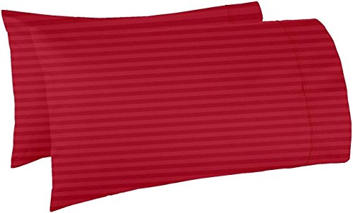 Image of Cotton Luxurious Striped 2 Piece Sateen Pillow Cover Set, Normal Size, 16 inch x 24 inch- Red