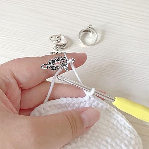 YouMen 8 Pcs Adjustable Knitting Crochet Loop Ring Set Crochet Yarn Guide Finger Holder Peacock-Shaped Open Braided Knitting Ring for for Hand Weaving Hook Line Supplies