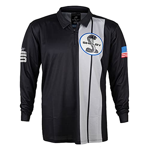 Shelby American Black Two Stripe 1/4 Zip Long Sleeve Pullover | Performance, Quick Dry, Moisture Wicking Fabric | Licensedd