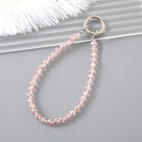Image of TENOC Beaded Phone Wrist Strap, Pink | Cellphone Lanyard Chain, Sparkling Wristlet Bracelet, For Women