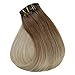 Full Shine Human Hair Extensions Clip ins Ombre 14 Inch Golden Brown To Golden Blonde Clip in Short Hair Extensions for Women 7 Pcs 120 G