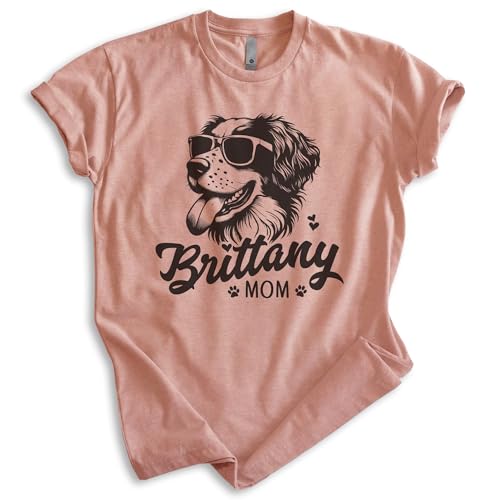 EVERTREE CLOTHING Brittany Mom, Unisex Women's Shirt, Brittany Owner, Dog Mom Gift, Heather Sunset, Medium
