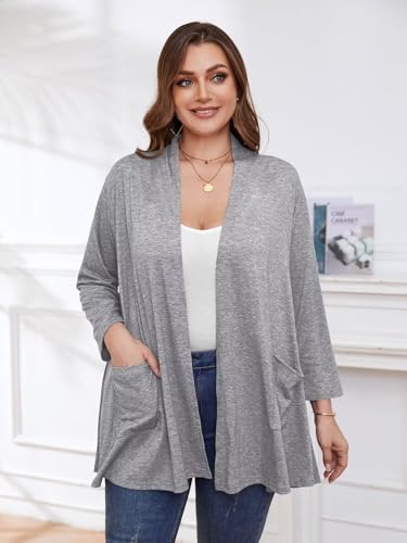 Image of BELAROI Plus Size Lightweight Cardigan Sweaters for Women Casual Open Front 3 /4 Sleeve Cover Up