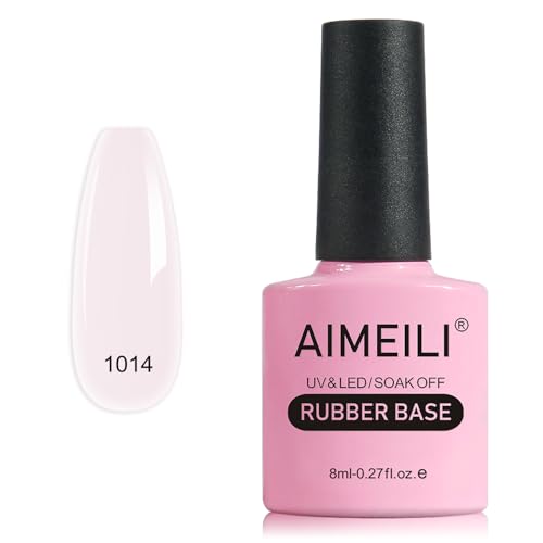 AIMEILI Base Rubber Gel, Cura UV/LED Autonivelante para Uñas Reforzador de Uñas Flexible con Brillo Pegamento para Rhinestones Gelatina Gel Base y Builder 5 en 1, 1014