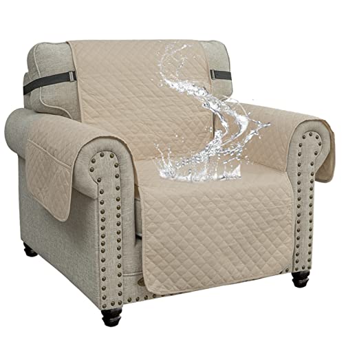 XINEAG Quilted Sofa Covers 1 Seater, Water Resistant Chair Covers for Dogs Pets Non Slip Sofa Slipcovers with Pockets
