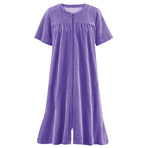 Collections Etc Plush Zip Front Short Sleeve Terry Cloth Robe #TOP1