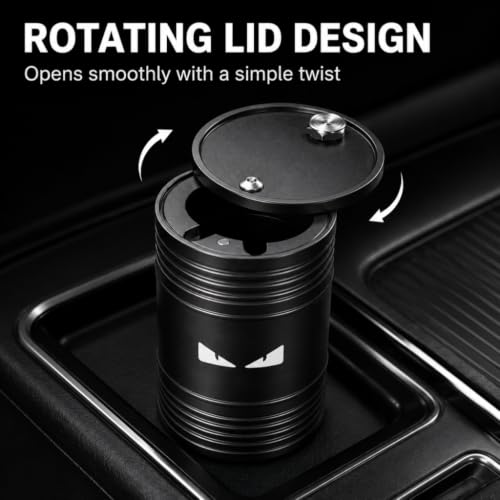 Image of Car Ashtray with Lid Smell Proof Ash Tray, Portable ashtray for car cup holder (Black, Angry Eyes)