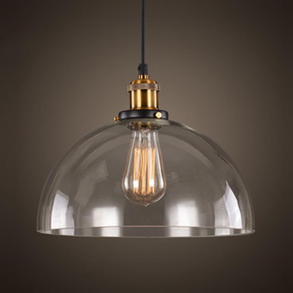 LIGINOK Vintage Pendant Light Industrial Glass Lampshades for Ceiling Lights Transparent Light Shades Ceiling E27 Chandelier Adjustable Hanging Lights for Living Room Dining Room Loft,D