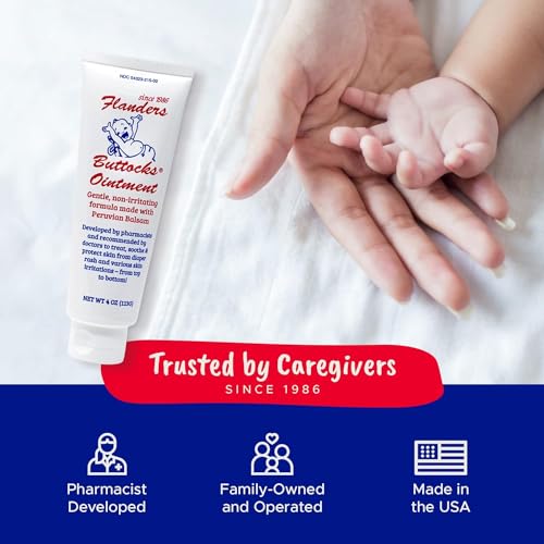 Flanders Buttocks Ointment - Diaper Rash Cream for Treatment & Prevention, Pharmacist Developed, Heat Rash & Chafing in Infants to Adults, Instant Relief (4oz Tube) - Thumbnail 7