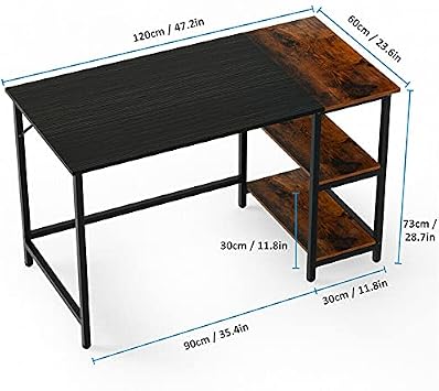 DRM 47 inch Computer Desk Study Table Home Office Work Writing Gaming Desk with Storage Shelves