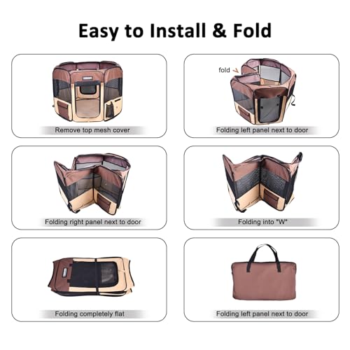 JESPET-61-Pet-Dog-Playpens-Portable-Soft-Dog-Exercise-Pen-Kennel-with-Carry-Bag-for-Puppy-Cats-Kittens-Rabbits-Brown JESPET 61 Pet Dog Playpens Portable Soft Dog Exercise Pen Kennel with Carry Bag for Puppy Cats Kittens Rabbits Brown