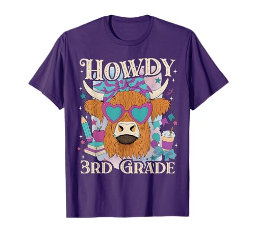 Howdy 3rd Grade Highland Cow Western Back To School Teacher T-Shirt