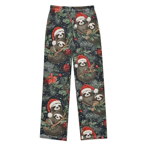 ZZXXB Merry Christmas Sloth Snow Boys Long Pants Soft Trousers Elastic Waist Kids Lounge Bottoms with Pockets S-XL