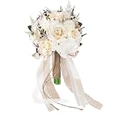 Licsaliwe Ramo de Boda de Rosas Artificiales, Ramo de Novia de champán Blanco para Ceremonia