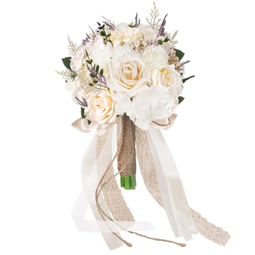 Licsaliwe Bouquet da Sposa con Rose Artificiali, Bouquet da Sposa con Champagne Bianco per Cerimonia