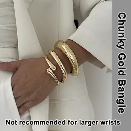 Chunky Gold Bangles for Women Gold Cuff Bracelet Set Dainty 14k Gold Plated Waterproof Non Tarnish Chunky Stack Bracelet for Women Jewelry Gifts by Rainhonor - Used condition - Image 2
