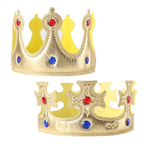 MIVAIUN 2 peças King Crowns Party Hat, chapéu de rei rainha, coroa de tecido com diamantes de imitação, coroa aniversário, King Crown para adulto crianças rainha coroa princesa tiara acessórios (ouro)