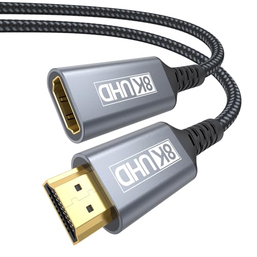 ApoJodly 8K HDMI延長ケーブル 6.6フィート、48Gbps HDMI延長ケーブル メスからオスアダプター、8K@60Hz/4K@144Hz/Dynamic HDR/eARC対応 Fire Stick/Roku Stick/HDTV/モニター/ノートパソコン/PS5/PS4に対応の商品画像（Amazon）
