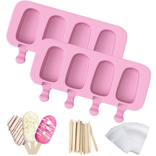 Ozera Silicone Popsicles Molds, 2 Pack Reusable Cake Pop Molds Popsicle Maker Ice Pop Cakesicle Molds with 50 Wooden Sticks & 50 Popsicle Bags for DIY Popsicles