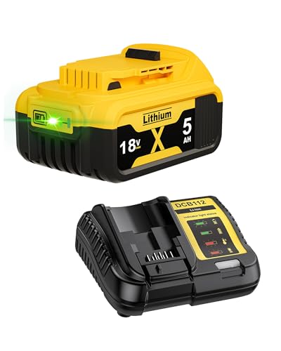 5000mAh Ersatzakku für Dewalt Akku 18V + 4A DCB115 Ersatz für Dewalt Ladegerät XR DCB182 DCB184 DCB200 DCB184 DCB101 DCB107 DCB112 DCB105 DCB115 DCB203 mit LED-Anzeige