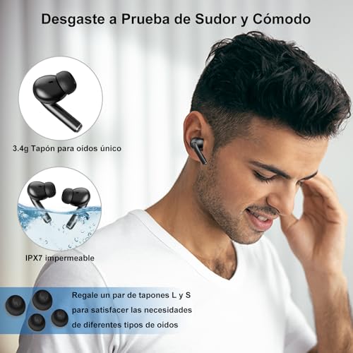 Auriculares Bluetooth, 2025 LED Full Color Touch Screen Wireless Earbuds, Inalámbricos Earbuds Bluetooth 5.4 in Ear, ANC+ENC Noise Cancelling, 13 Pantalla Conmutable, Auriculares con Pantalla (Negro) - imagen 6