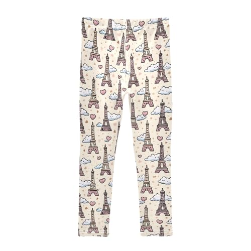 Cartoon Eifel Tower A Girls Leggings Athletic Pants Tights Stretch Bottom2