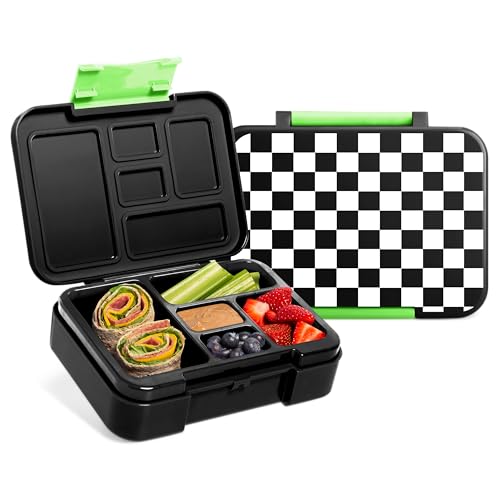 Image of Simple Modern Bento Lunch Box for Kids | BPA Free, Leakproof, Dishwasher Safe | Lunch Container for Girls and Boys, Toddlers | Porter Collection | 5 Compartments | Black and White Checkmate
