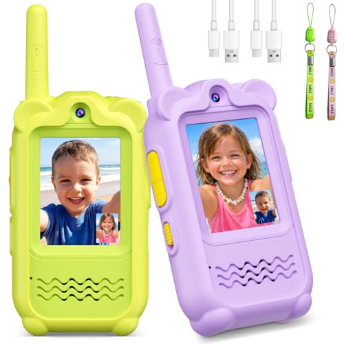Wiorhix Walkie Talkie Niños con Videollamada, Paquete de 2 Walkie Talkies Recargable, Largo Alcance & 4 Efectos de Voz Juguetes, Regalo de Cumpleaños para Niños & Niñas de 3 a 12 Años