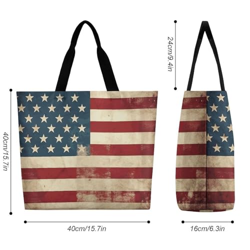 Vintage American USA Flag Shoulder Tote Bag, Casual Shopping Bags Handbag Large Shoulder Bag for Work Beach Travel And Grocery Bags2
