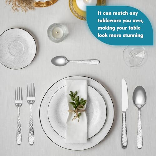 Image of Hammered Silverware Set, EIUBUIE 40-Piece Stainless Steel Flatware Set for 8, Mirror Finish Tableware Kitchen Cutlery Sets, Durable Home Eating Utensils Sets Includes Fork Spoon Knife, Dishwasher Safe