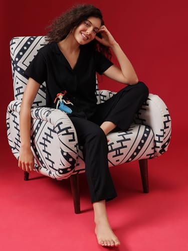 Image of Clovia Women's Cotton Printed Button Down Shirt & Pyjama Night Suit Set