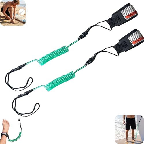 VIECDJSK 2pcs Bodyboard Leash, Comfy Surfboards Wrist Strap with Quick Release Strap, Adjustable Thick Coiled Wrist Surfbody Board Leashes for Kids and Adults Keeps Board Secure in (Green)