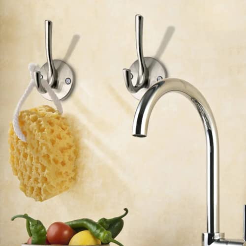 Netlkla 4 Packs Brushed Nickel Coat Hooks, Silver Robe Hook, Decorative Towel Hooks, Heavy Duty Double Prong Wall Hooks, Metal Closet Hooks, Hat Hooks For Hanging For Bathroom, Kitchen And Office #TOP4