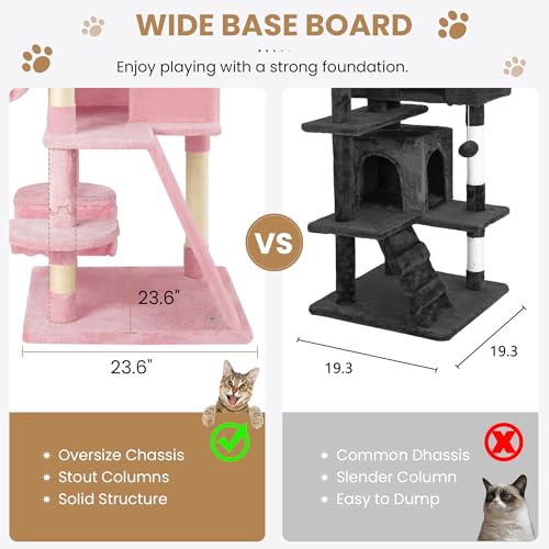 Image of SHA CERLIN 65in Larger Cat Tree Tower Condo for Indoor Kitties /Multi-Level Furniture Activity Center with Wide Base /Cozy Plush Cat Perches /Baskets /Sisal Scratching Posts and Hammock /Pink