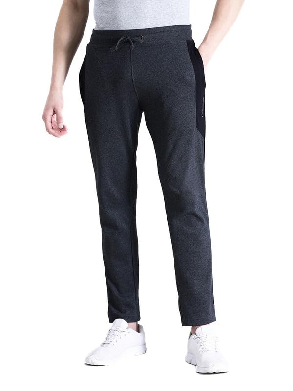 Image of CROCODILE Men Solid Slim Fit Track Pant | Mid Rise | Drawstring Waist | Regular Length | Casual Sports Lounge Bottomwear Navy Melange