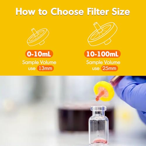 Image of PEKYBIO Syringe Filter Nylon Hydrophilic Filtration 0.22μm Pore Size, 13mm Membrane Diameter for Lab, Pack of 100, Non-Sterilized