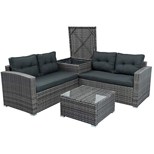 Dhhu 4 Piece Outdoor Furniture, Rattan Sectional Couch Sets With Large Storage Box, Wicker Patio Sofas For Balcony, Porch, Backyard-Gray #TOP5